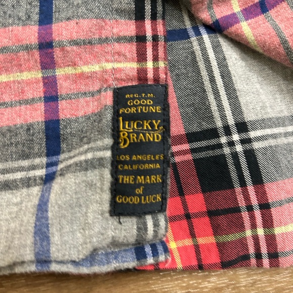 Lucky Brand Men's Blue Red Plaid Flannel Long Sleeve Button Down Pocket Shirt L - Picture 8 of 8